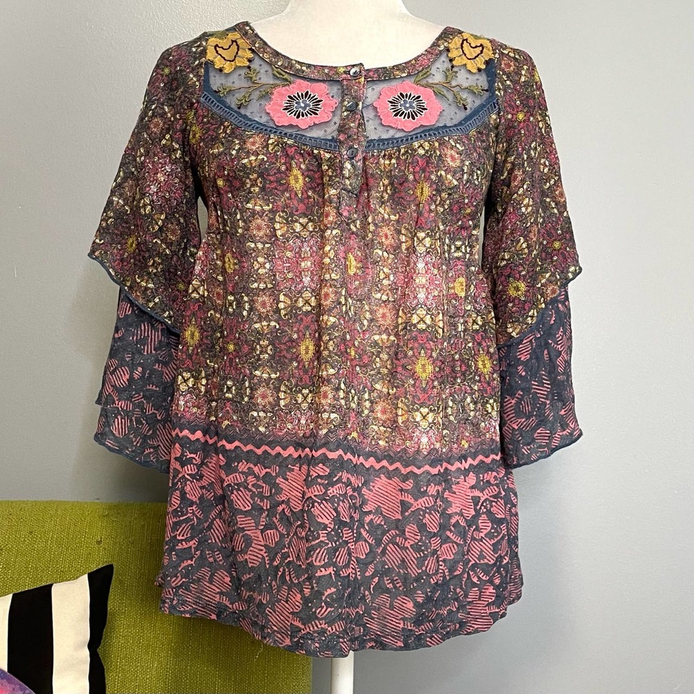 Postmark Anthropologie Ciutadella Embroidered Floral Boho Top XS